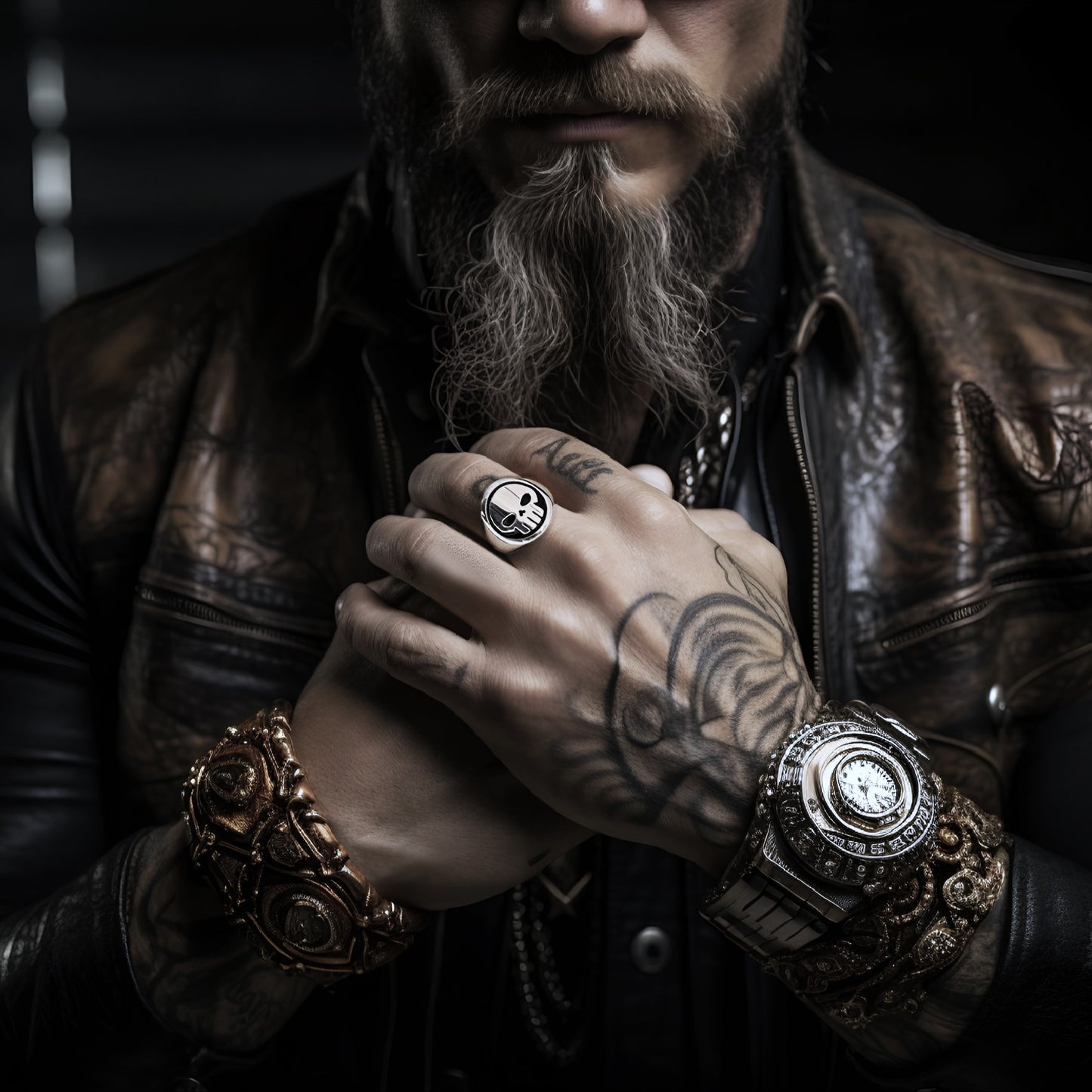 tattoos biker schedelring zilver