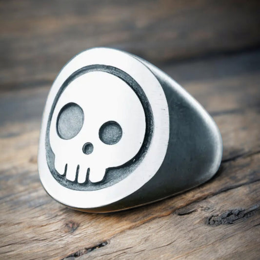 Stamm Hardware skull ring - brushed and blackened silver
